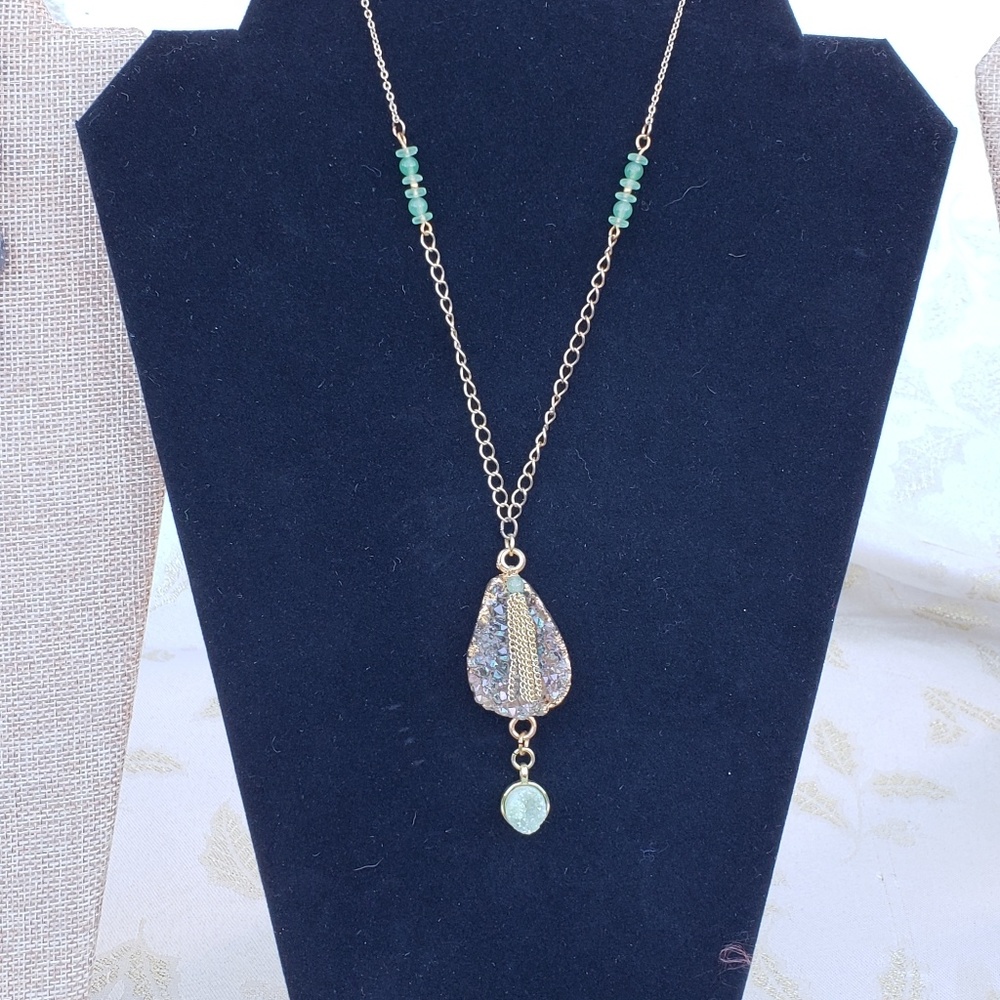 Genuine Druzy & Flower Chain Necklace